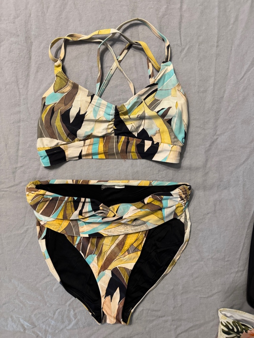 Calia Women’s Printed Bikini Set in Teal, Yellow & Black